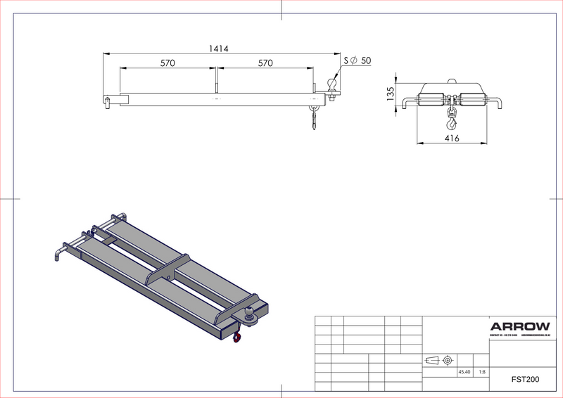Forklift Tow Bar Jib CERTIFIED 2000kg/ 500kg