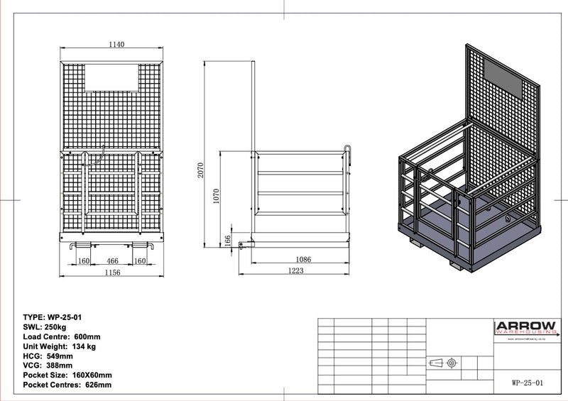 Forklift Access Safety Cage with tool box